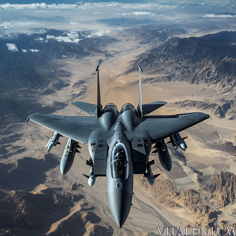 Aerial View of a Jet Over Desert Mountains AI Image