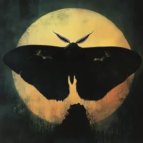 Moth Silhouette with Full Moon