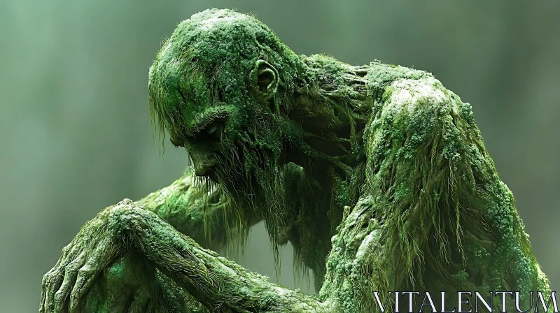 Mysterious Moss Encrusted Figure AI Image