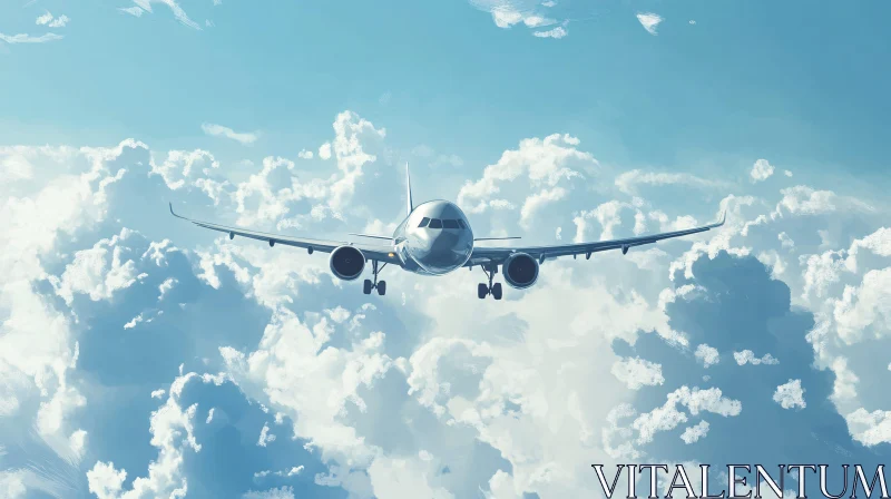 Commercial Jet Navigating Through Cloudscape AI Image