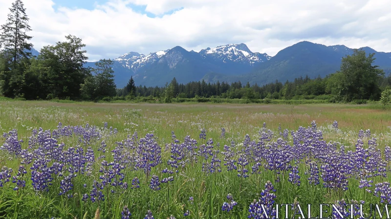 AI ART Wildflowers and Majestic Mountains