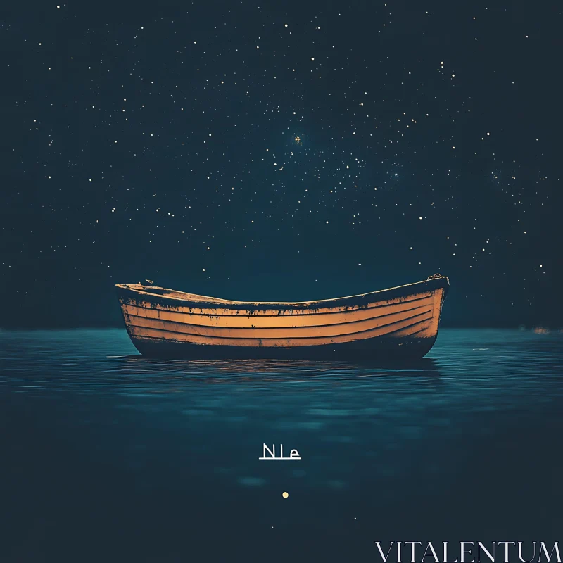 Illuminated Boat Floating Under Night Stars AI Image