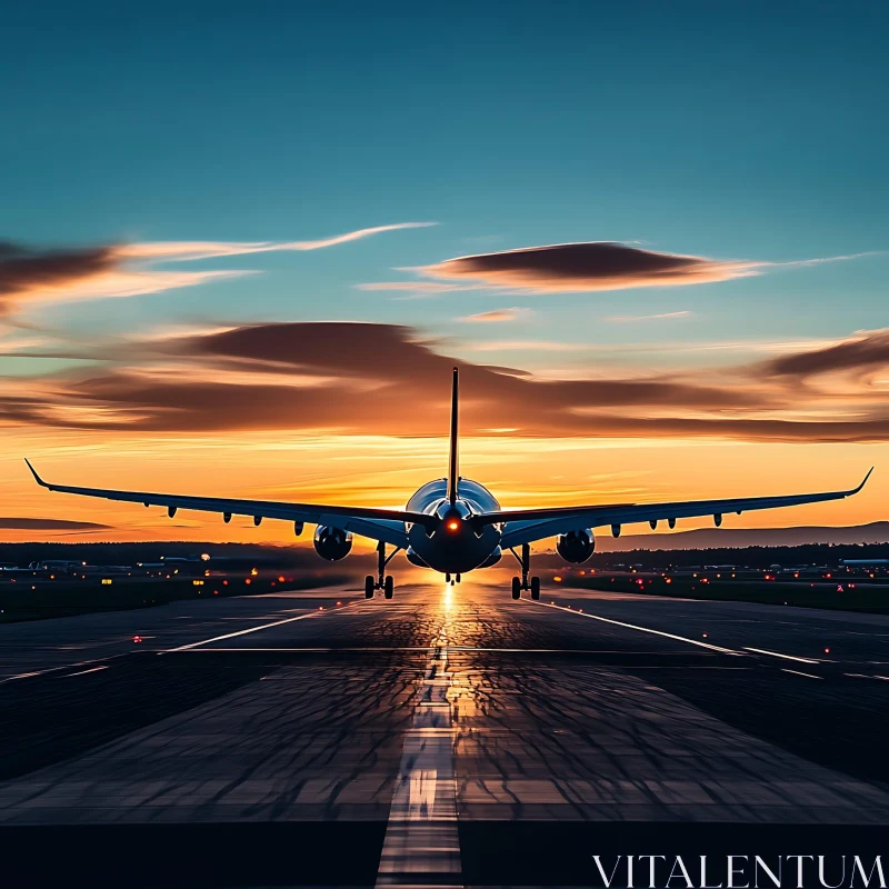 Aircraft on Runway During Sunset AI Image