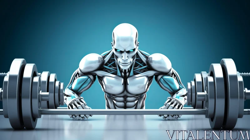 Muscular Robot - Fitness Enthusiast in Silver and Teal AI Image