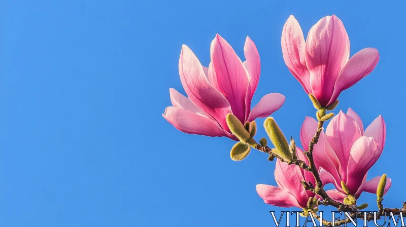 Magnolia Flowers Blooming in Spring AI Image