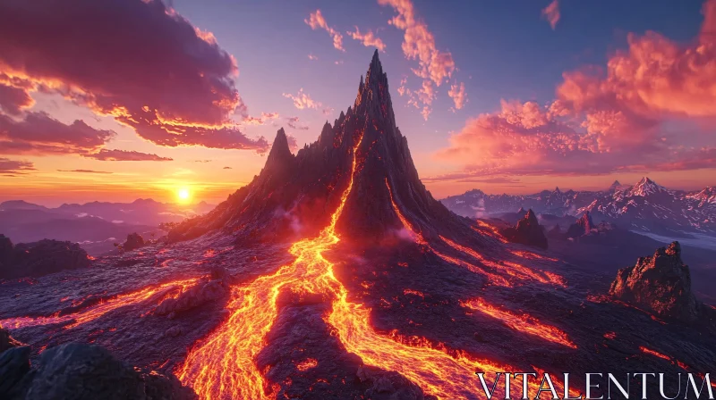 AI ART Molten Lava Flowing Down a Volcano