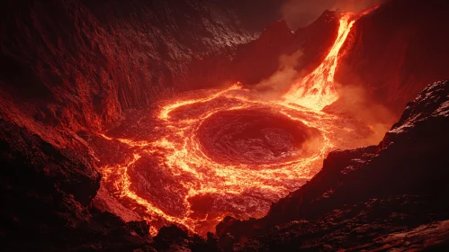 Molten Lava Flowing from Volcanic Eruption