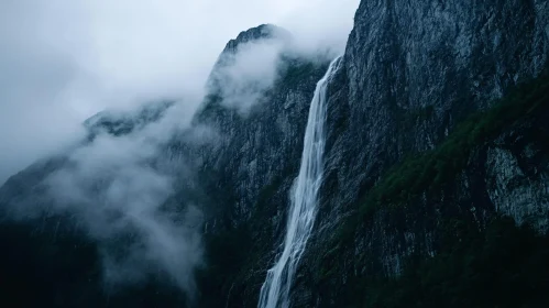 Misty Waterfall on a Rocky Mountain