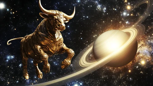 Mythical Golden Bull in the Cosmos Near Saturn