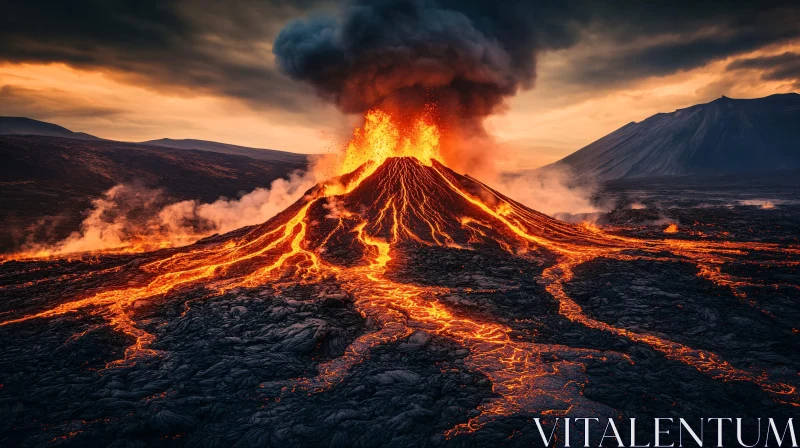 AI ART Explosive Volcano with Flowing Lava and Ash