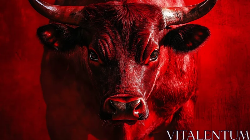 Bull Against Red Backdrop AI Image