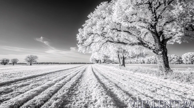 AI ART Breathtaking Frosty Field with Tall Trees