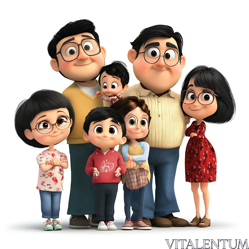 Happy Animated Family Group AI Image