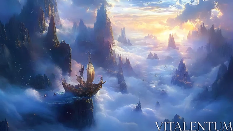 Sailing Through the Clouds in a Fantasy Realm AI Image