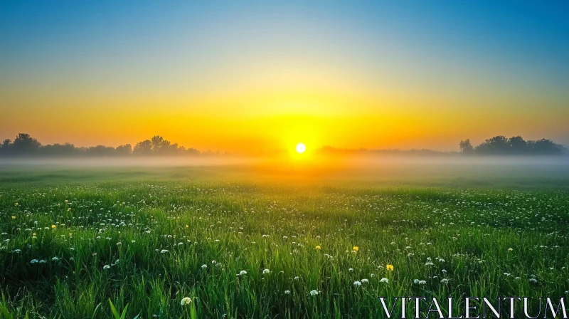 AI ART Golden Sunrise in a Misty Field