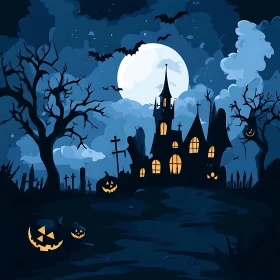 Spooky Night Scene with Haunted House