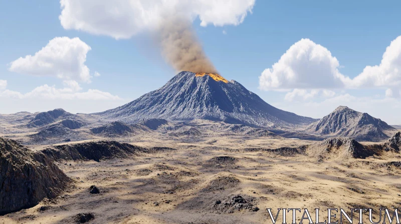 AI ART Volcanic Eruption in Arid Desert Landscape