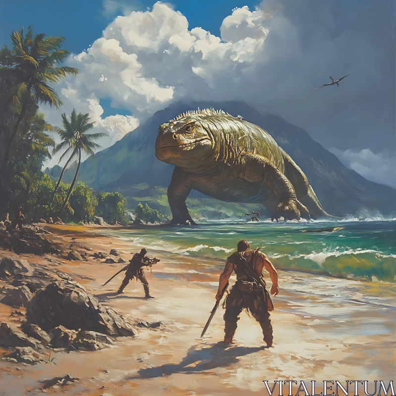 AI ART Epic Showdown: Colossal Lizard on the Shore