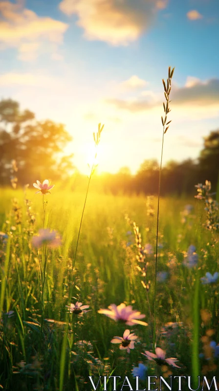 AI ART Golden Hour in a Flower-Filled Field