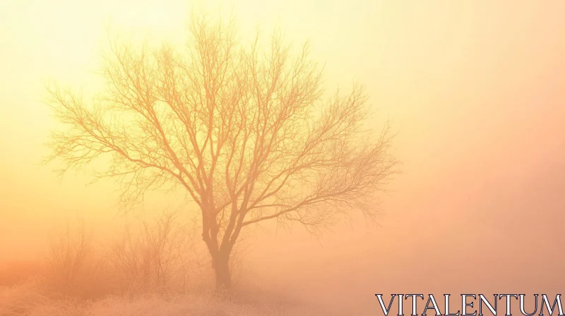 Foggy Morning with a Lone Tree AI Image