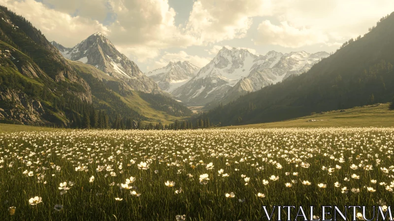 AI ART Majestic Mountain Landscape with Blooming Wildflowers