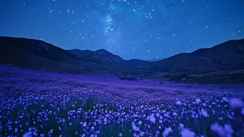 Purple Field under Night Sky