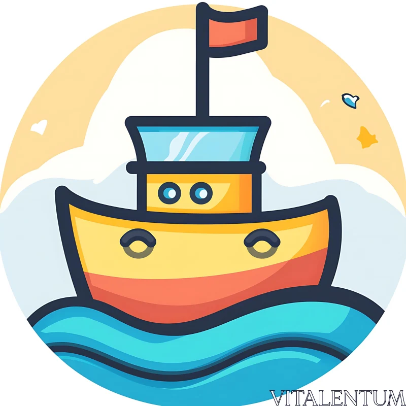 Vibrant Cartoon Boat on the Sea AI Image