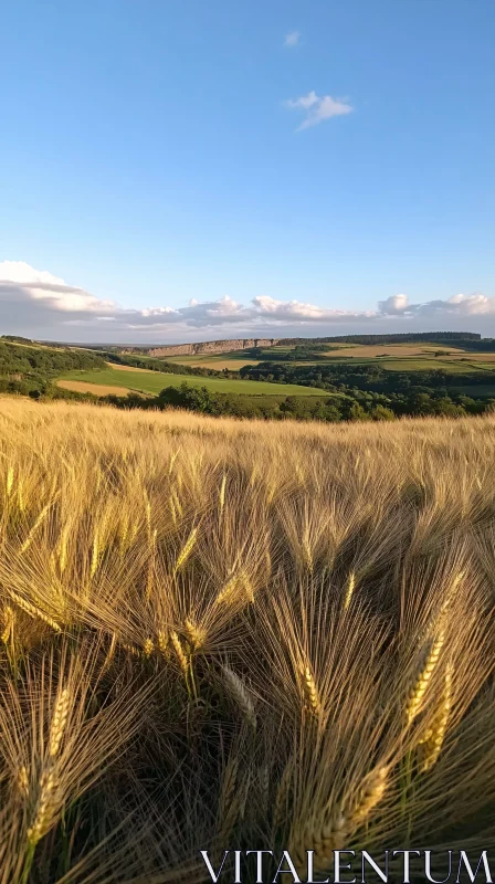 Tranquil Countryside Wheat Field Landscape AI Image