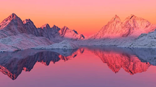 Sunset Over Snowy Mountain Reflections