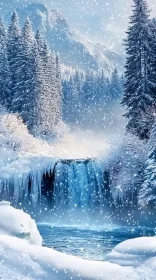 Winter Wonderland with Icy Blue Waterfall