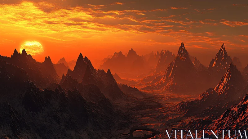 Mountain Peaks in the Warm Embrace of Sunset AI Image