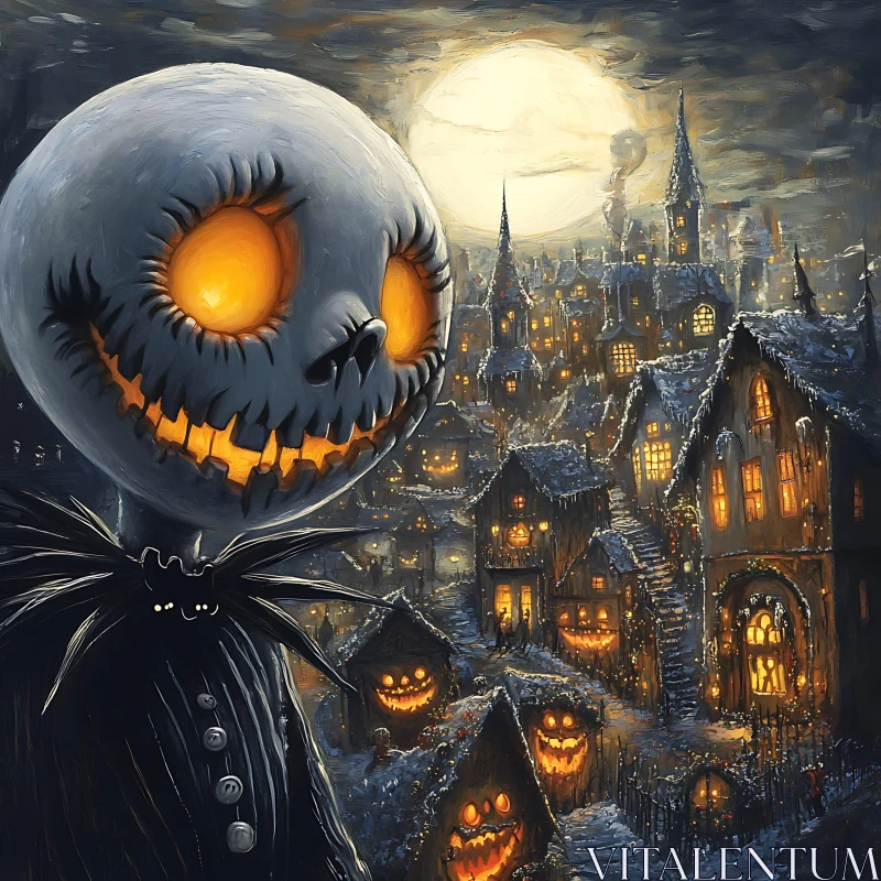 AI ART Spooky Halloween Monster in Moonlit Gothic Village