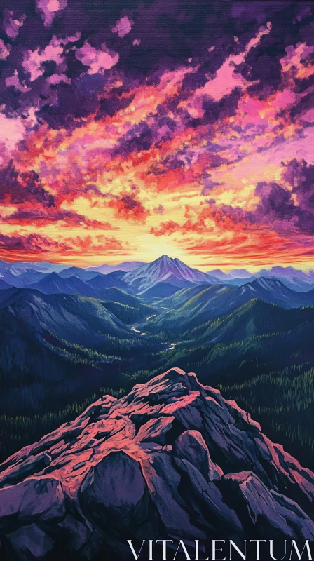 AI ART Ethereal Mountain Peaks Under a Dramatic Sunset