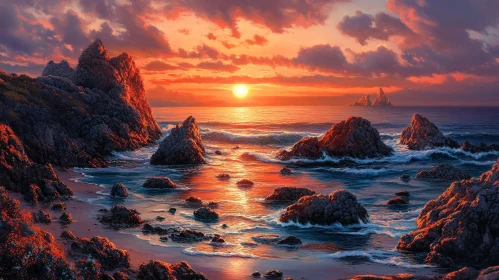 Picturesque Ocean Sunset with Rocks