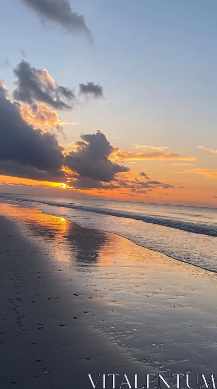 Golden Sunset Over Beach AI Image