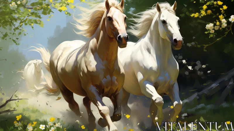 Digital Artwork of Horses Running in Grassland - Precisionism Influence AI Image