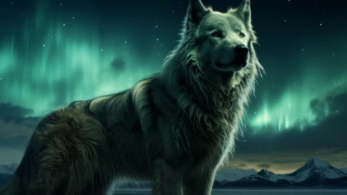 White Wolf Under the Aurora Borealis: A Digital Art Masterpiece