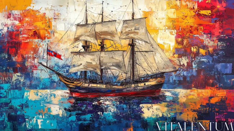 AI ART Colorful Abstract Ship Painting
