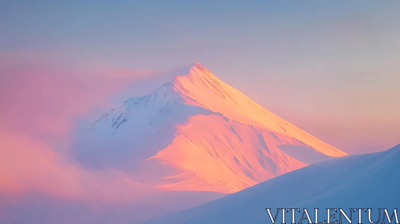 Snow Mountain Bathed in Sunset Colors