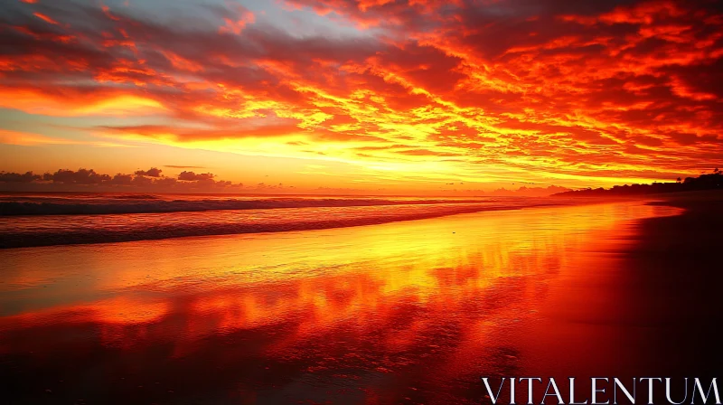 Fiery Orange Beach Sunset Reflection