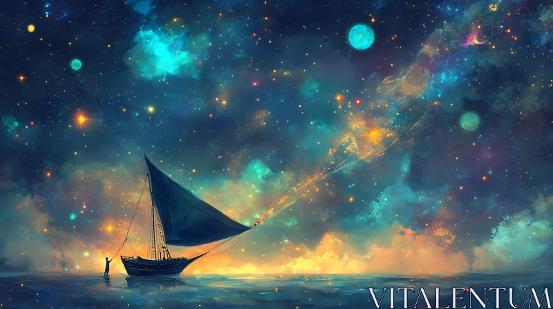 Sailing Vessel under Starry Universe