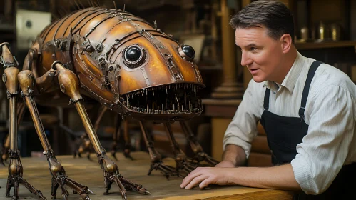 Artisan and Steampunk Robot Sculpture