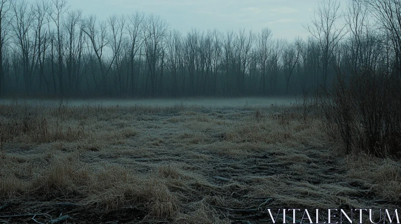 Eerie Foggy Woodland Scene AI Image