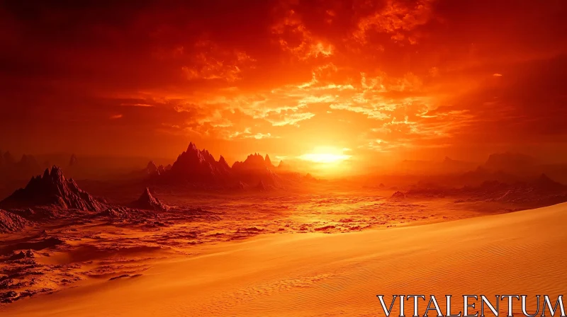 AI ART Fiery Sunset in Desert Landscape