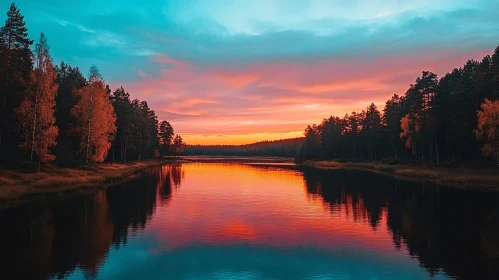 Beautiful Sunset Reflections on Tranquil Lake