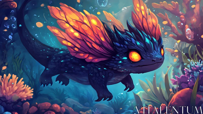 AI ART Vibrant Underwater Dragon in a Coral Setting