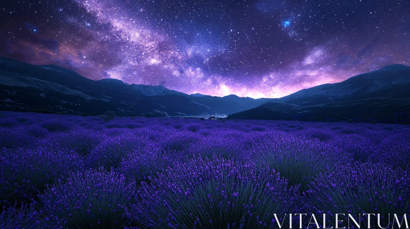 AI ART Majestic Nighttime Landscape of Lavender and Stars