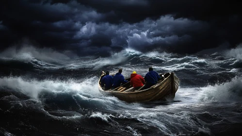 Men on a Boat Facing the Storm