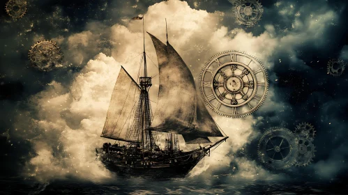 Ship in the Clouds with Gears and Cogs