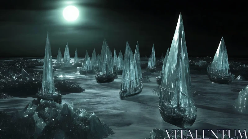 AI ART Crystalline Vessels on Icy Waters